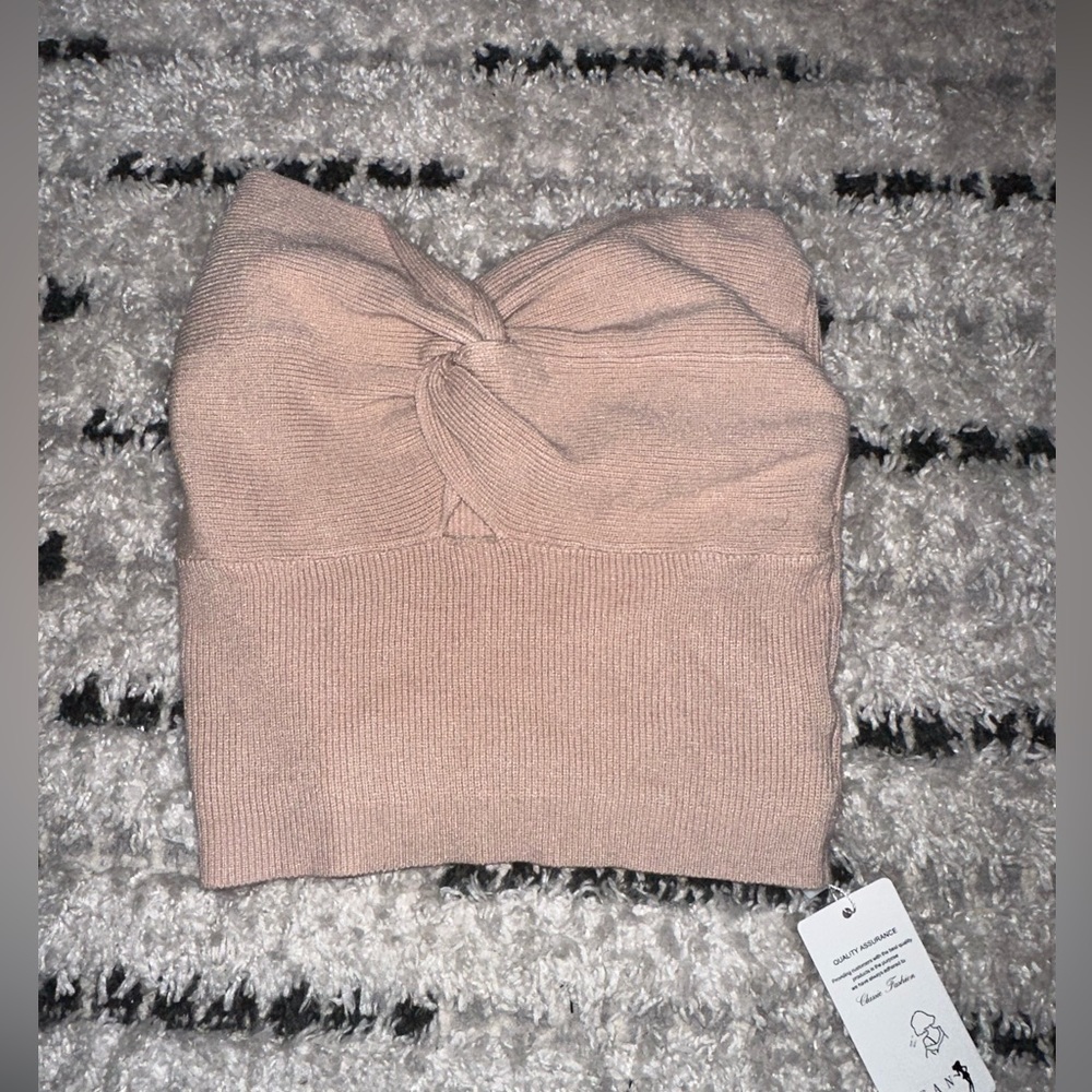 Beige Tube Top-Twist Bandeau